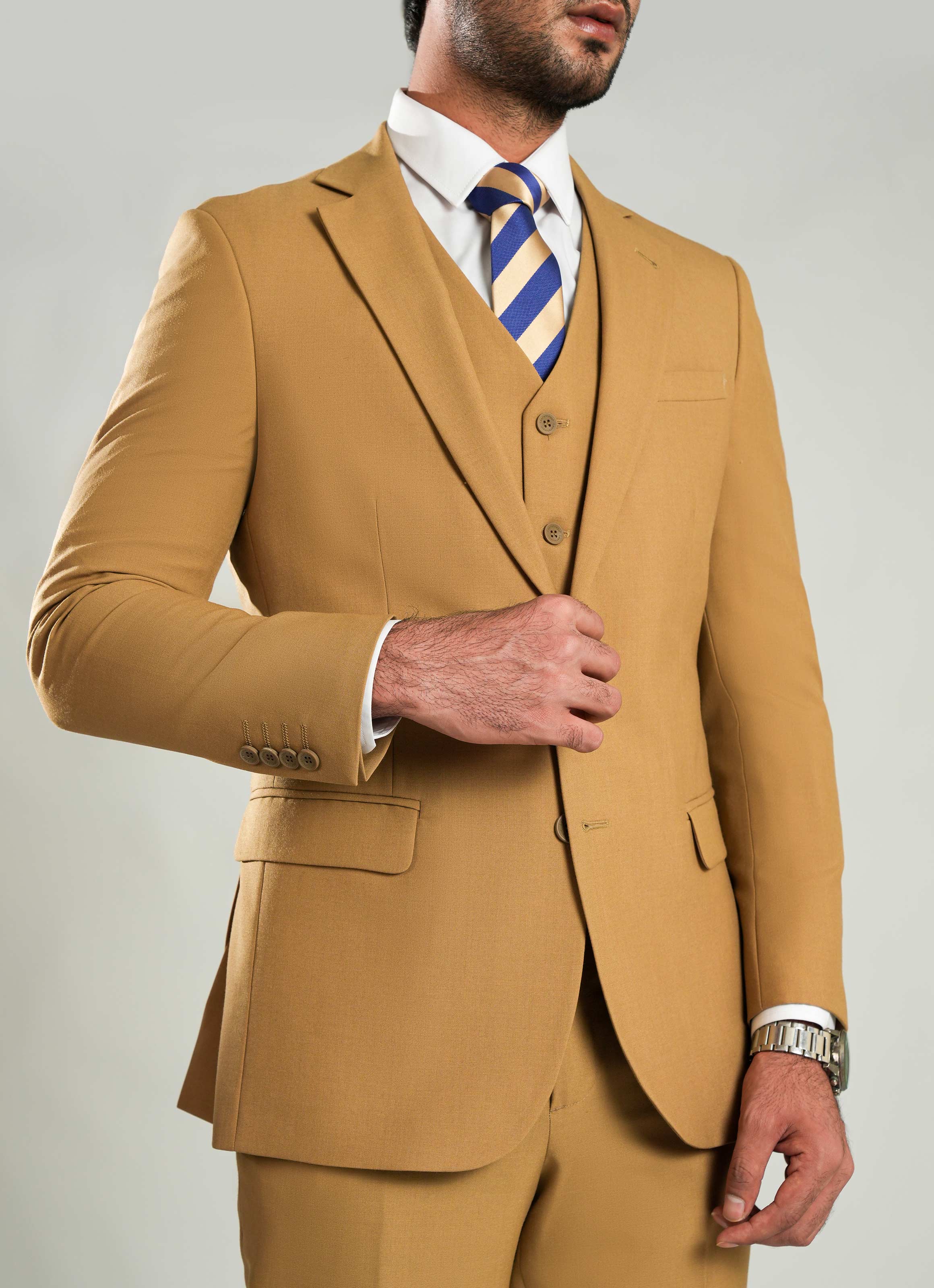 Brown Plain 3 Piece Suit - Tropical Classic Poly Wool - Image 3