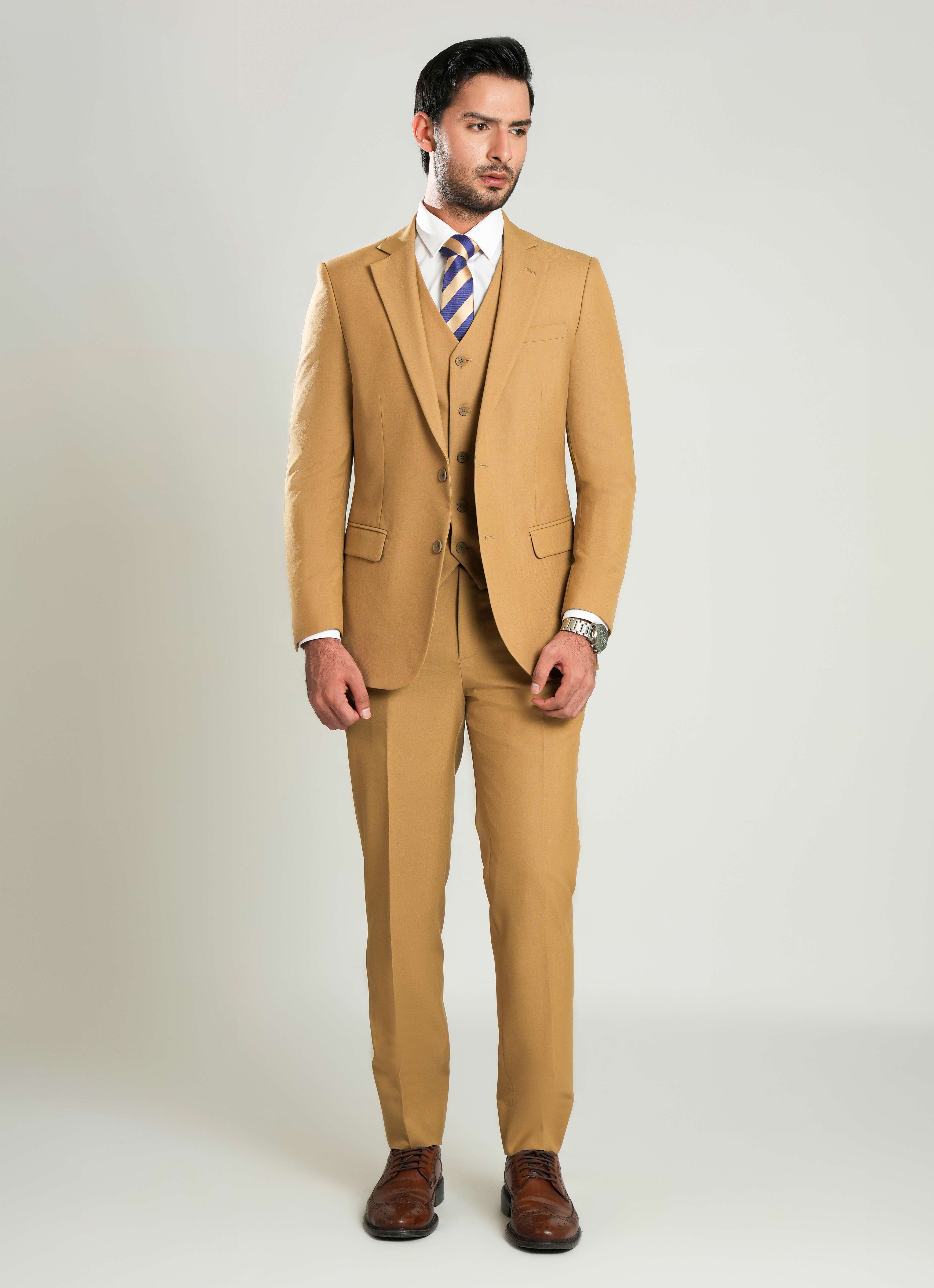 Brown Plain 3 Piece Suit - Tropical Classic Poly Wool - Image 4