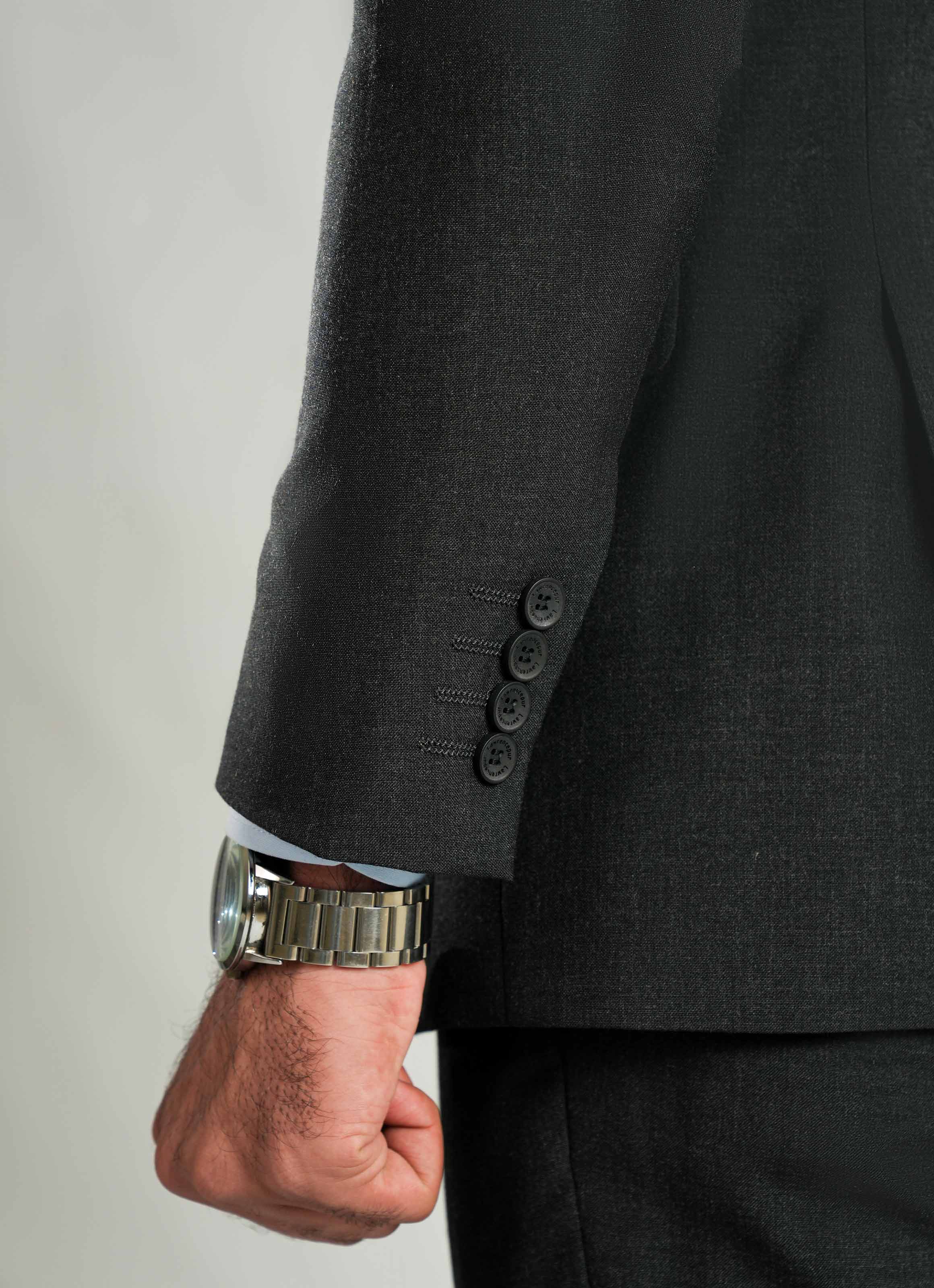 Grey Plain 3 Piece Suit - Tropical Classic Poly Wool - Image 5