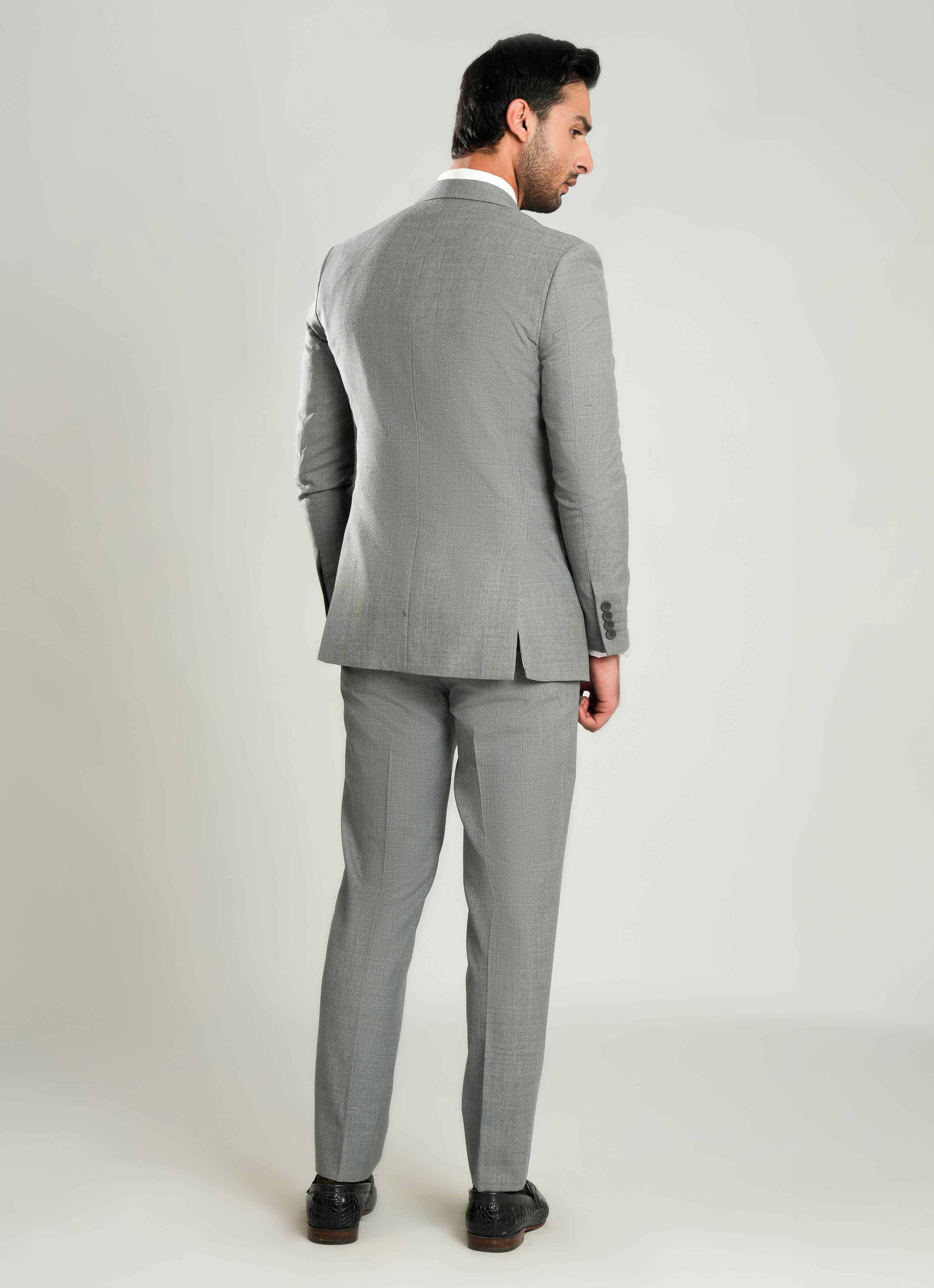 Grey Plain  3 Piece Suit - Tropical Classic Poly Wool - Image 4