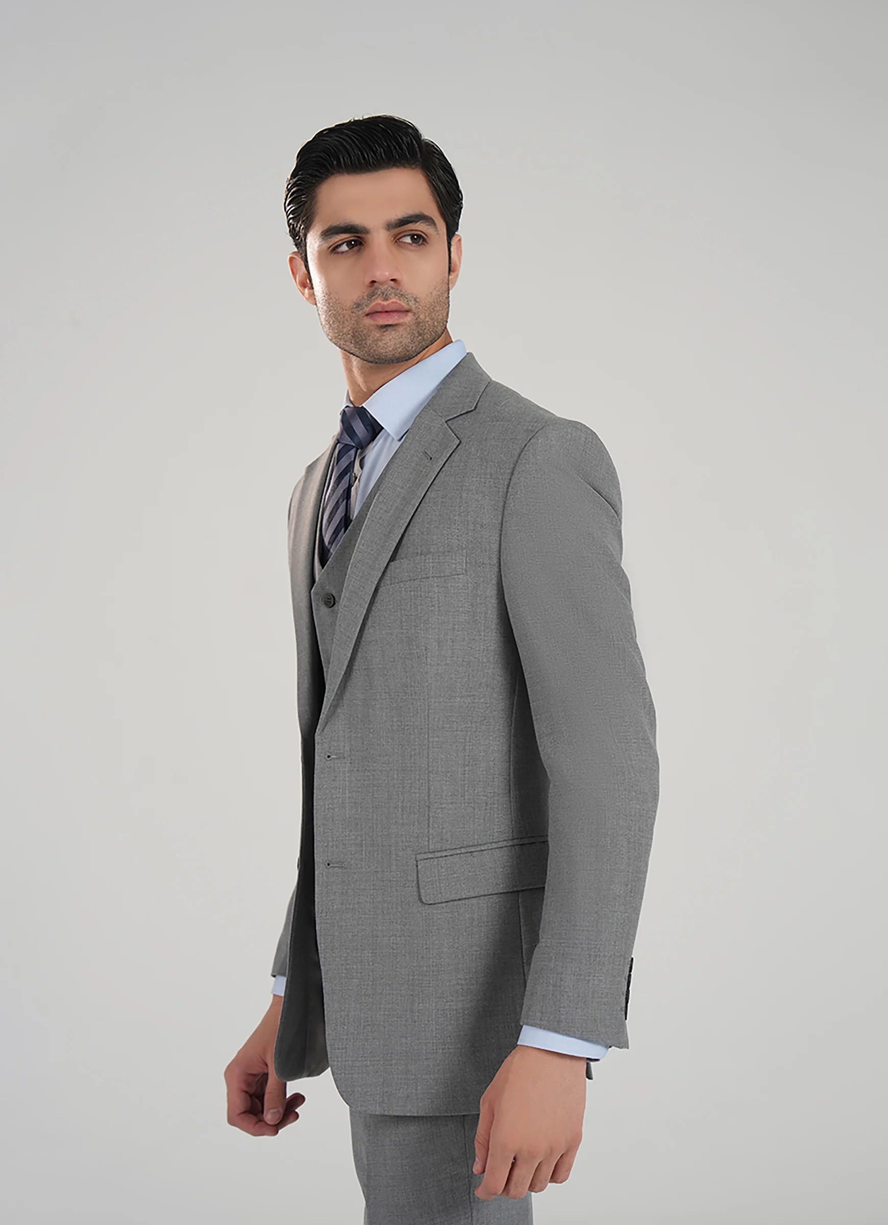 Grey 3 Piece Suit - Tropical Classic Poly Wool - Image 3