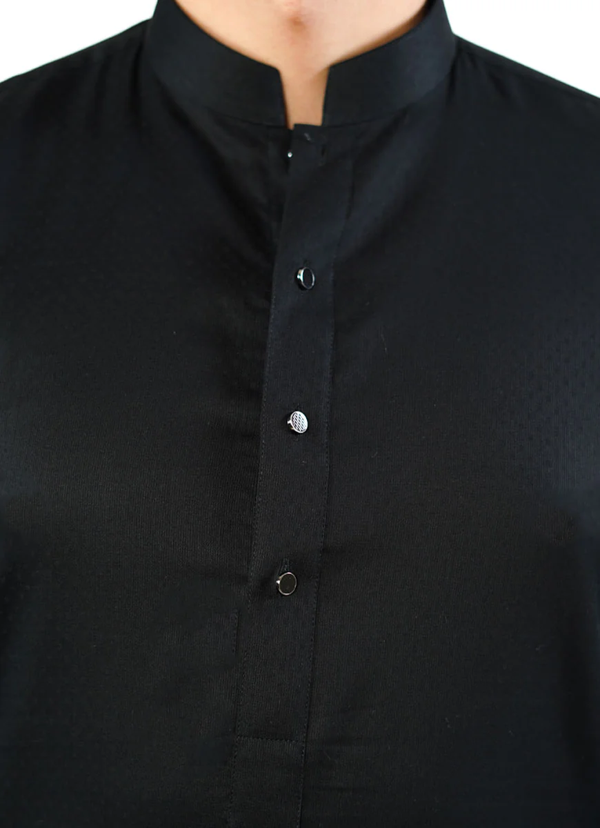 Black Dotted Dobby Design Phantom Cotton Kurta - Image 2
