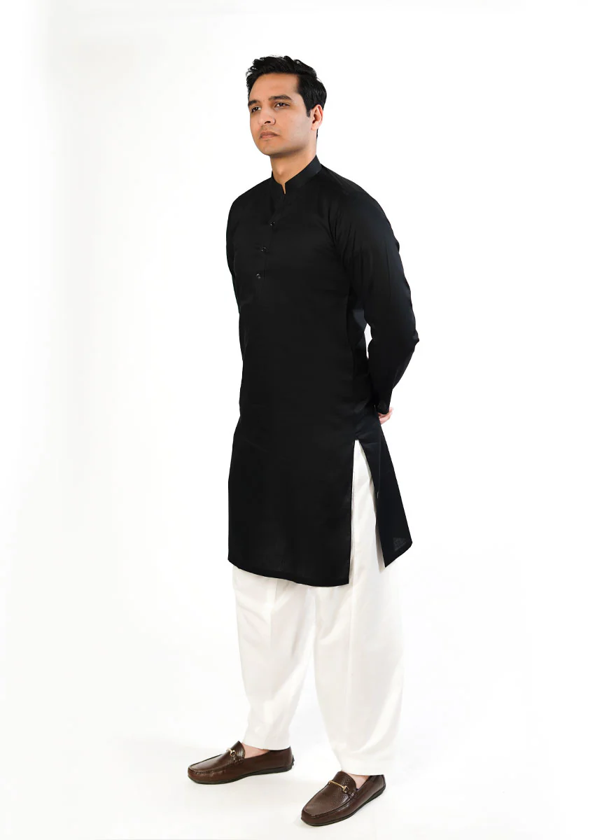 Black Dotted Dobby Design Phantom Cotton Kurta - Image 3