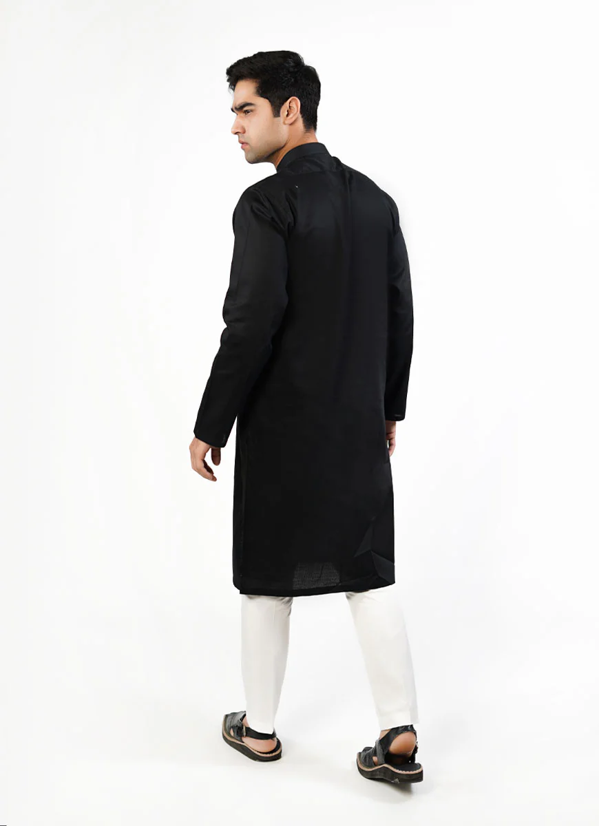 Black Dotted Dobby Design Phantom Cotton Kurta - Image 4