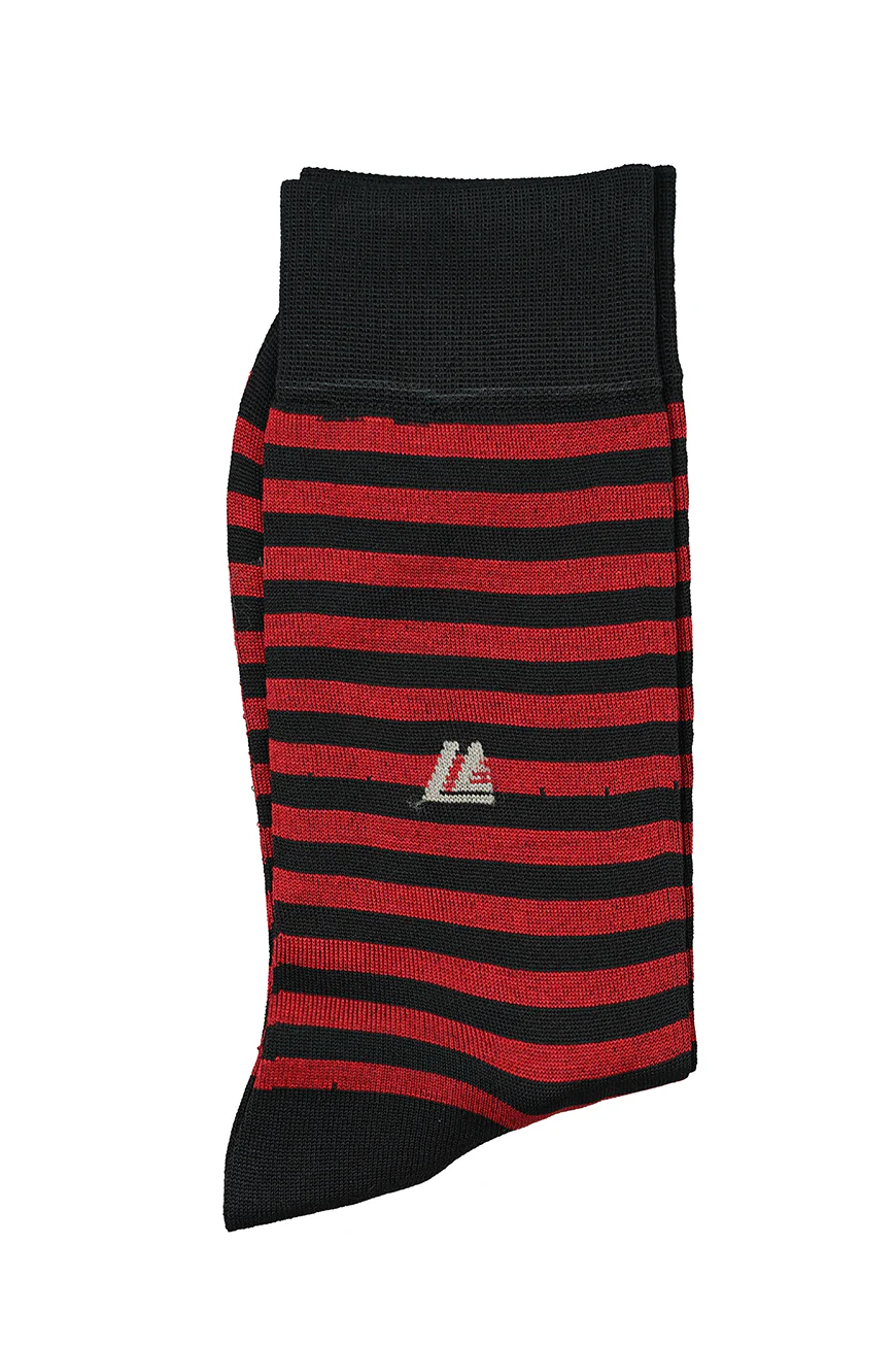Black and Red Striped Mercerized Cotton Socks