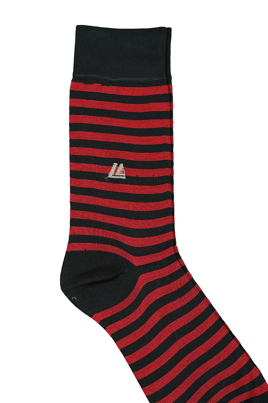 Black and Red Striped Mercerized Cotton Socks - Image 2