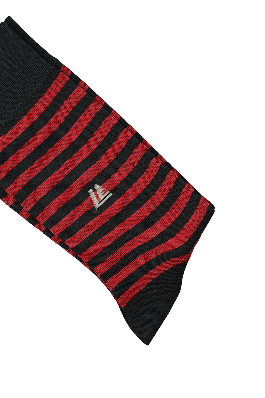 Black and Red Striped Mercerized Cotton Socks - Image 3