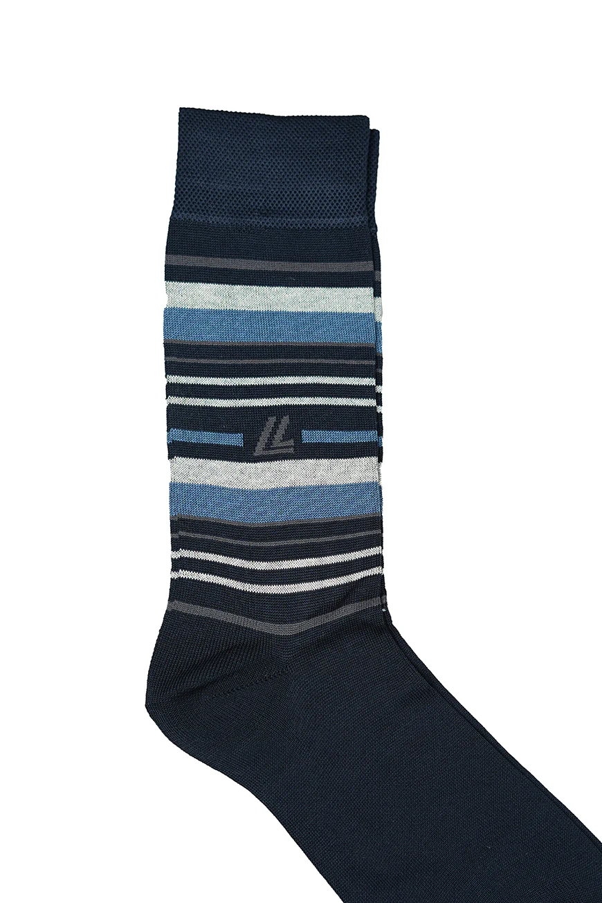 Black Mercerized Cotton Socks with Blue Stripes - Image 3