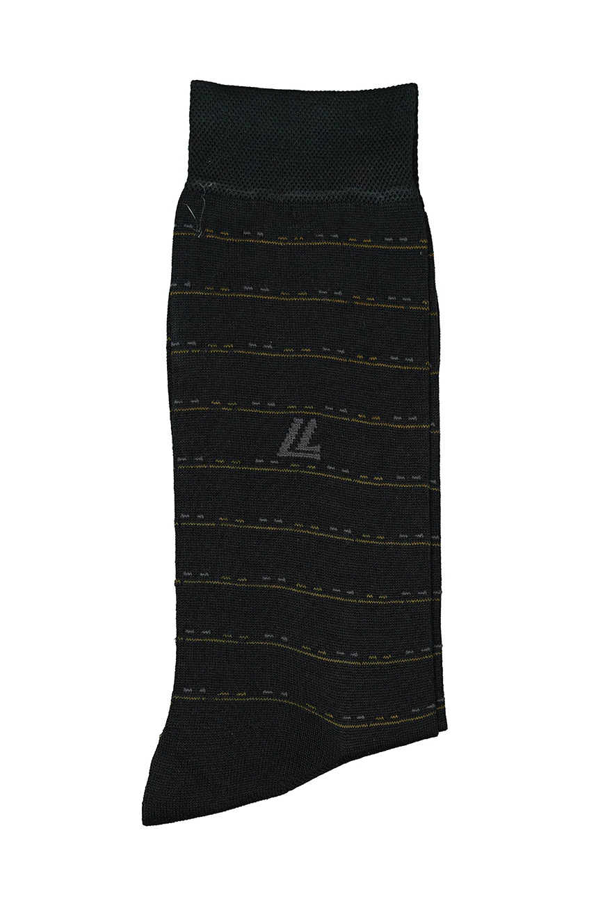 Black Mercerized Cotton Socks with Yellow Stripes