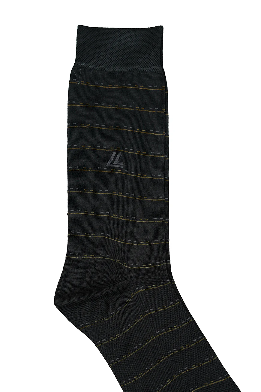 Black Mercerized Cotton Socks with Yellow Stripes - Image 2