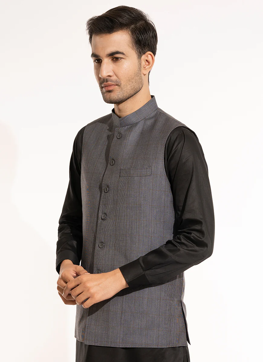 Waist Coat - Linwool Blue Checks - Image 3