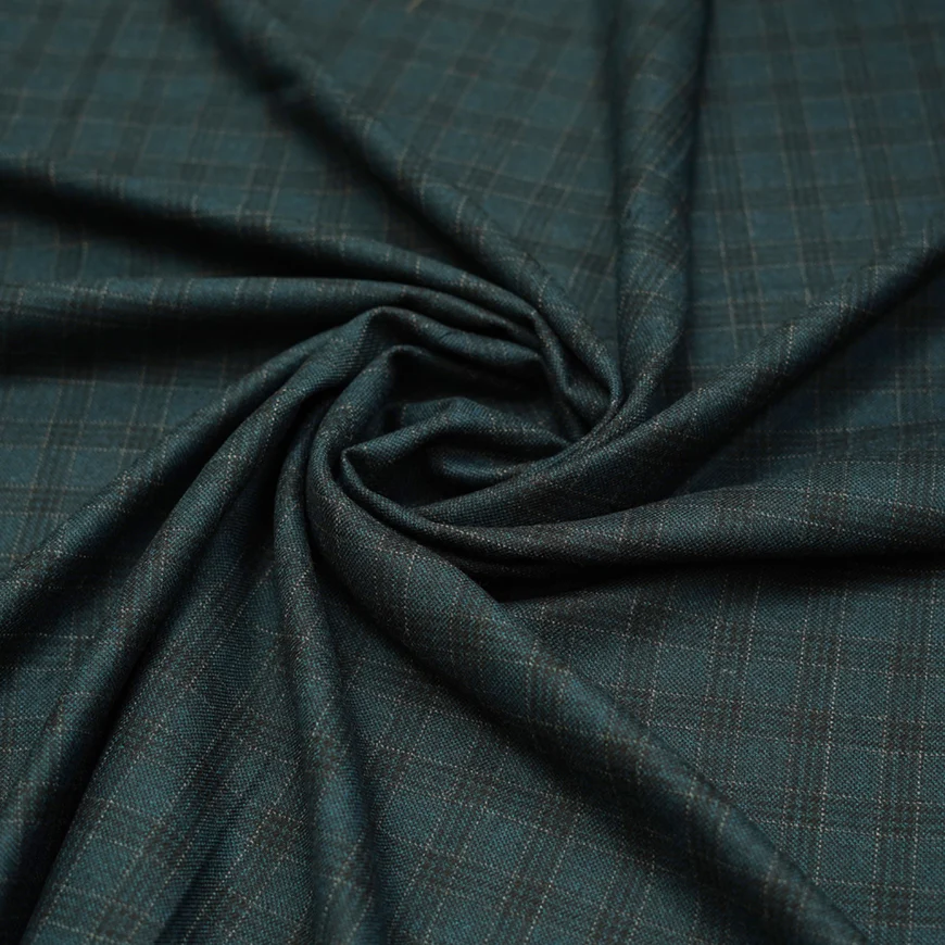 Dark Blue Checks

 Worsted Tweed Jacketing Fabric - Image 3