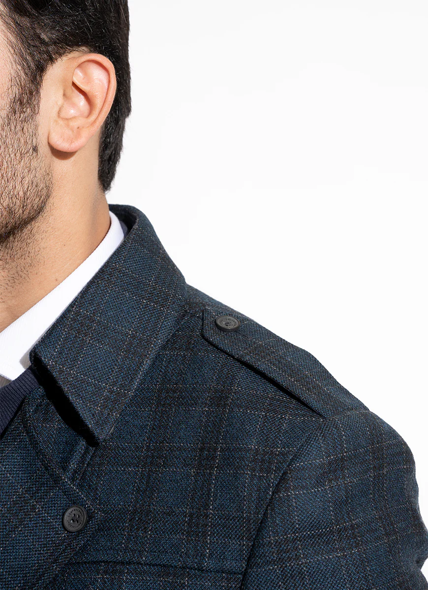 Double Jacket - Worsted Tweed Dark Blue Broad Checks - Image 2