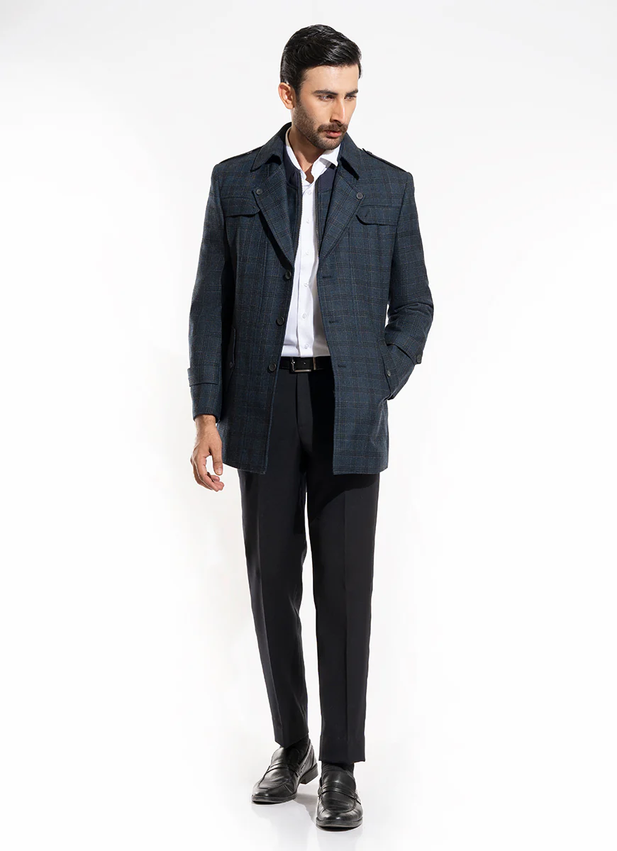 Double Jacket - Worsted Tweed Dark Blue Broad Checks - Image 3