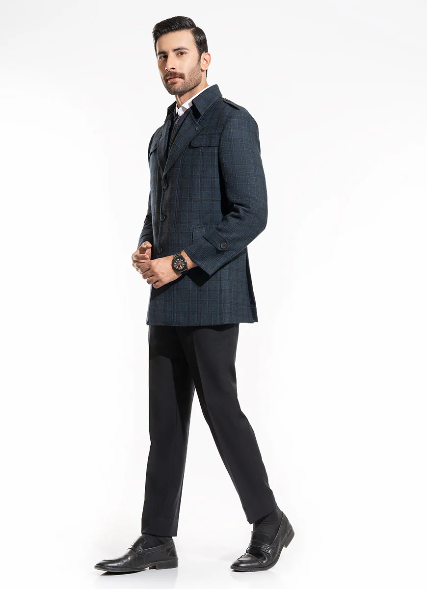 Double Jacket - Worsted Tweed Dark Blue Broad Checks - Image 4