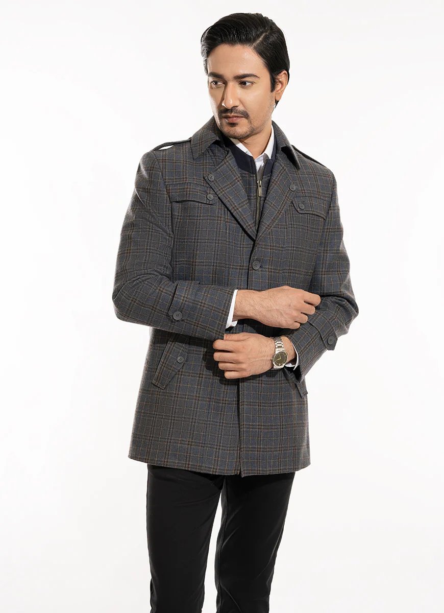 Double Jacket - Worsted Tweed Grey Broad Checks