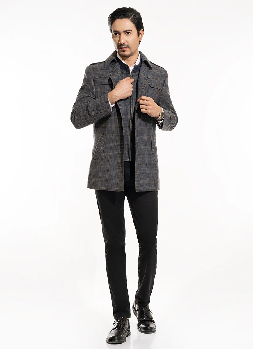 Double Jacket - Worsted Tweed Grey Broad Checks - Image 3
