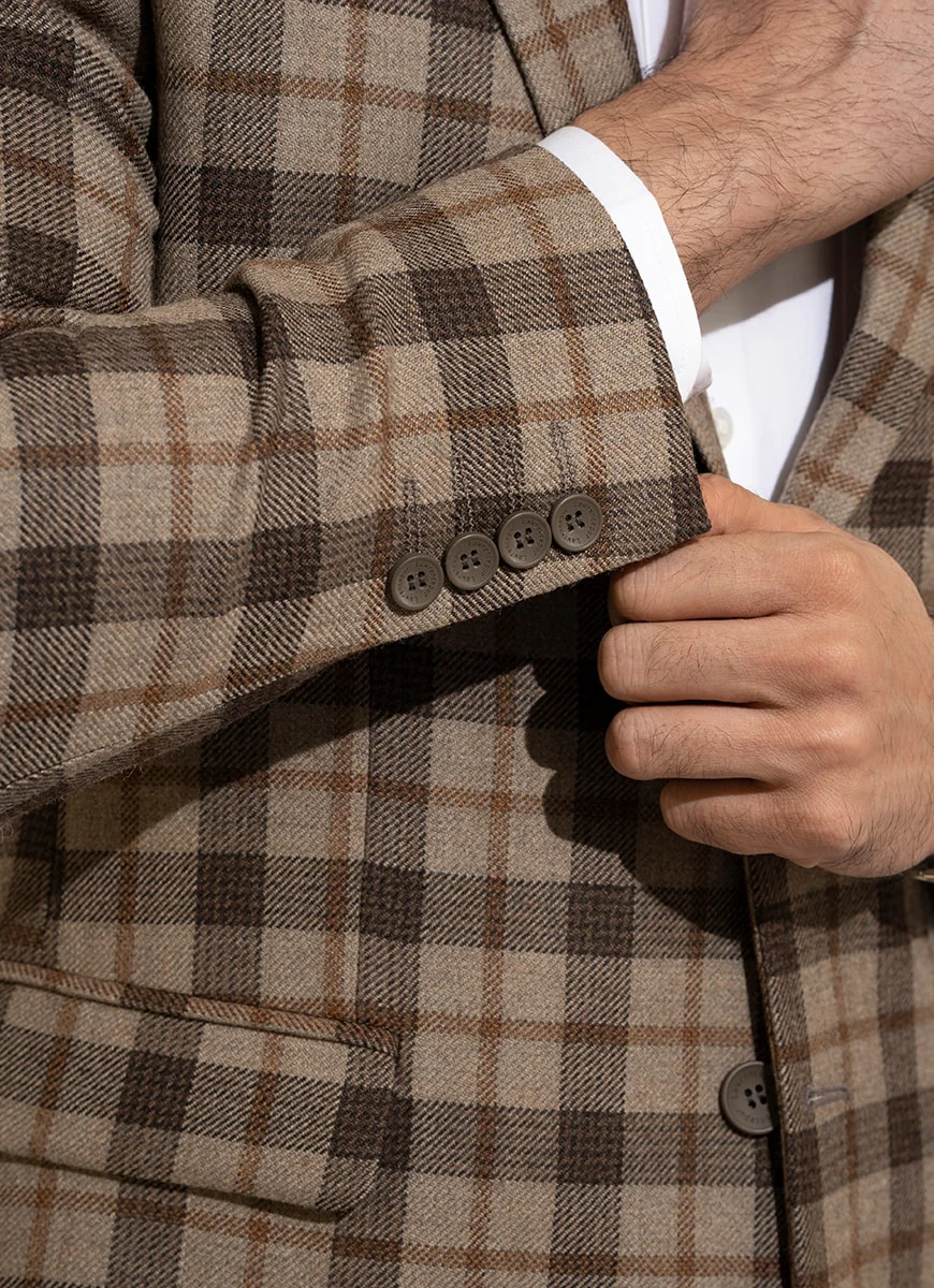 Brown Checks Worsted Tweed Classic Blazer - Image 2