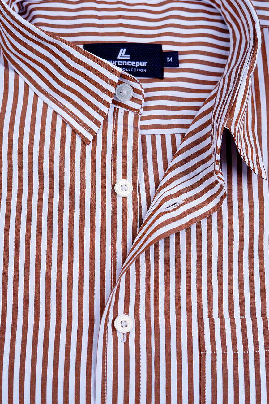 Oxford Wooden brown Stripes, Regular Fit Casual Shirt - Image 3