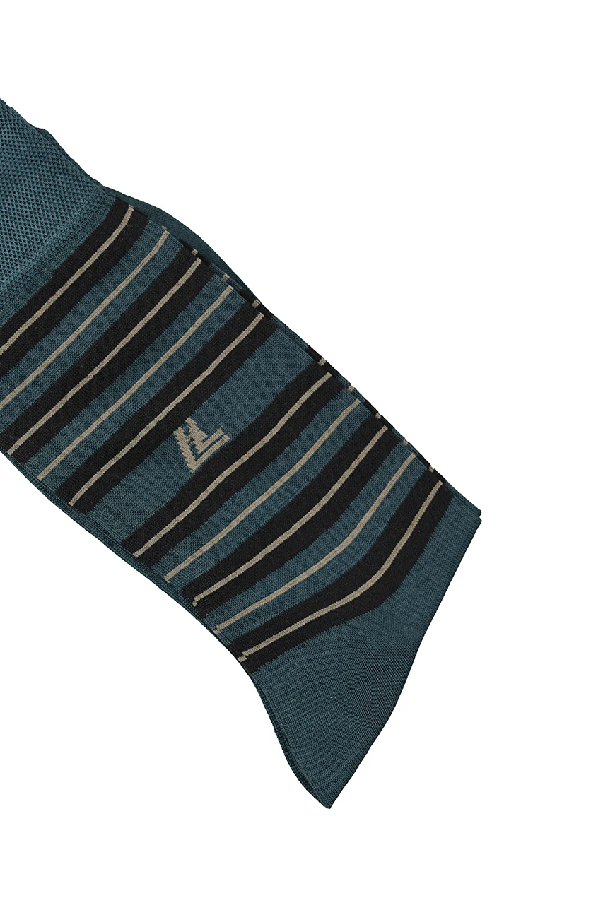 Dark Grey Striped Mercerized Cotton Socks - Image 3