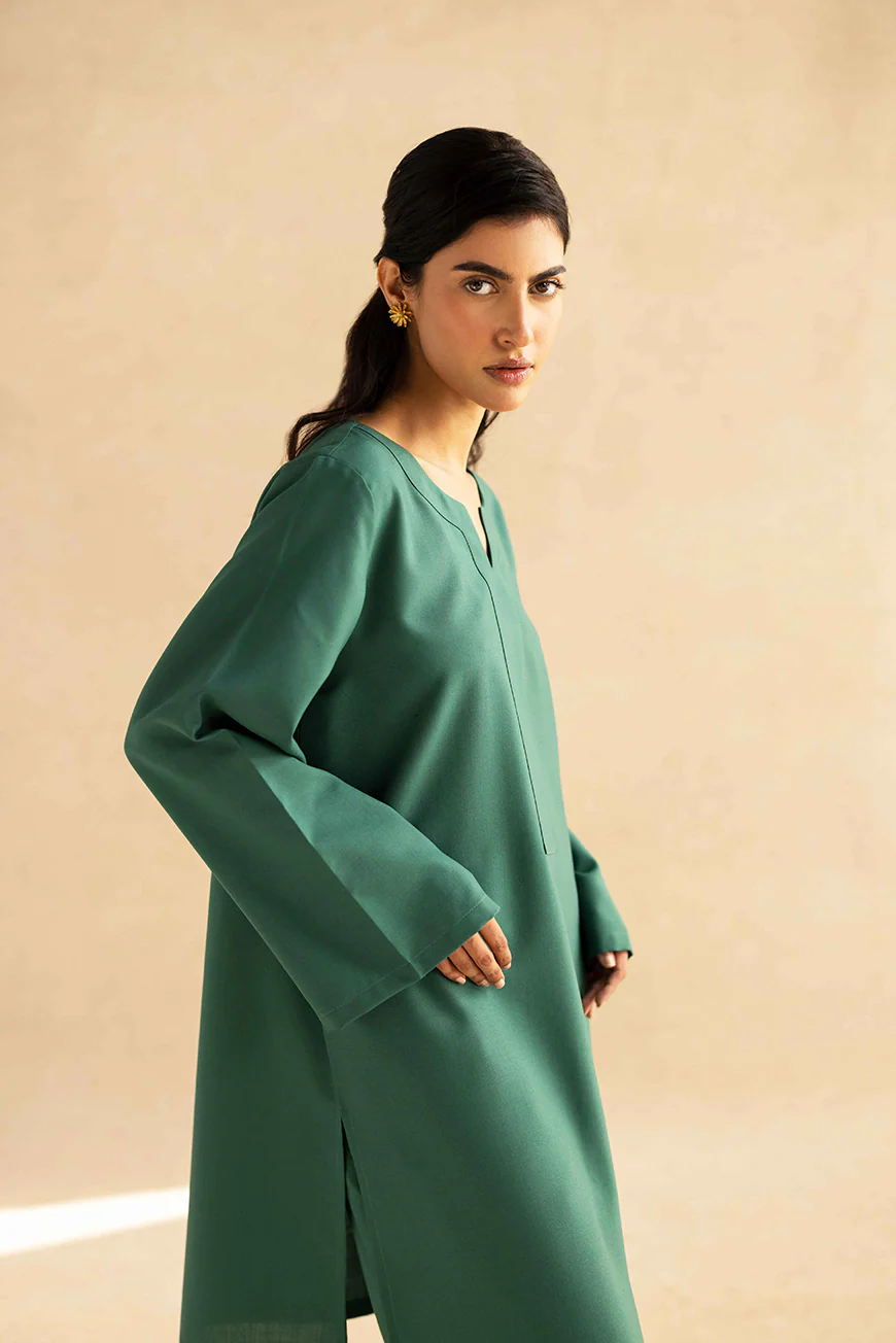 Lyla Deep Green Winter Fabric - Unstitched - Image 3
