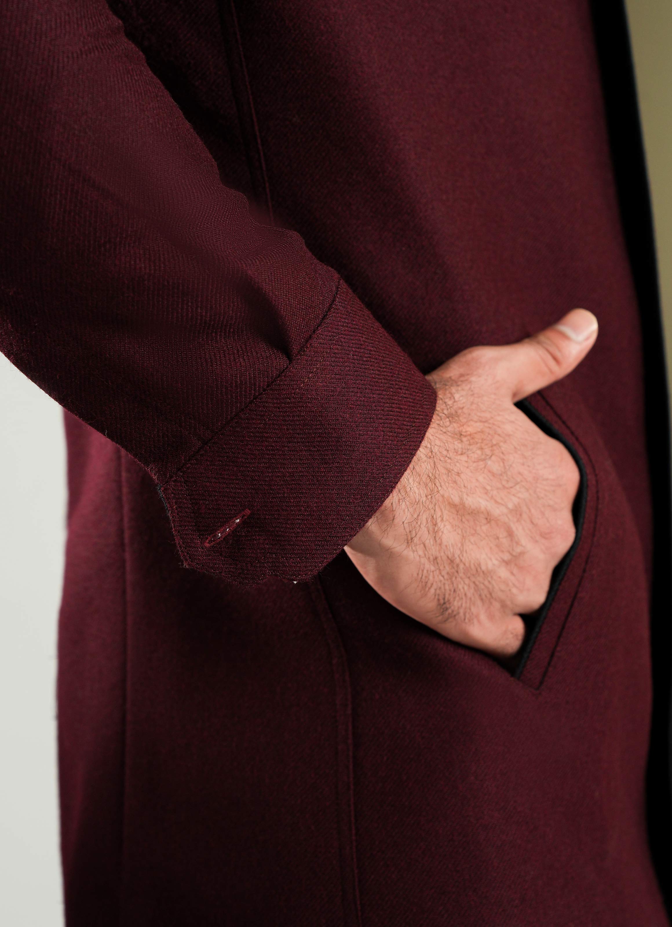 Maroon Plain Double Collar Worsted Tweed Jacket - Image 3