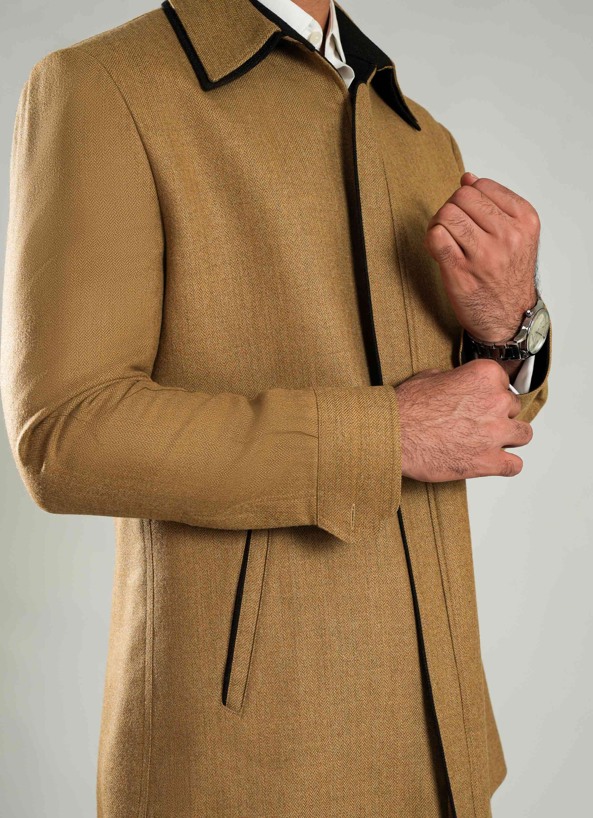 Brown Double Collar Worsted Tweed Jacket - Image 3