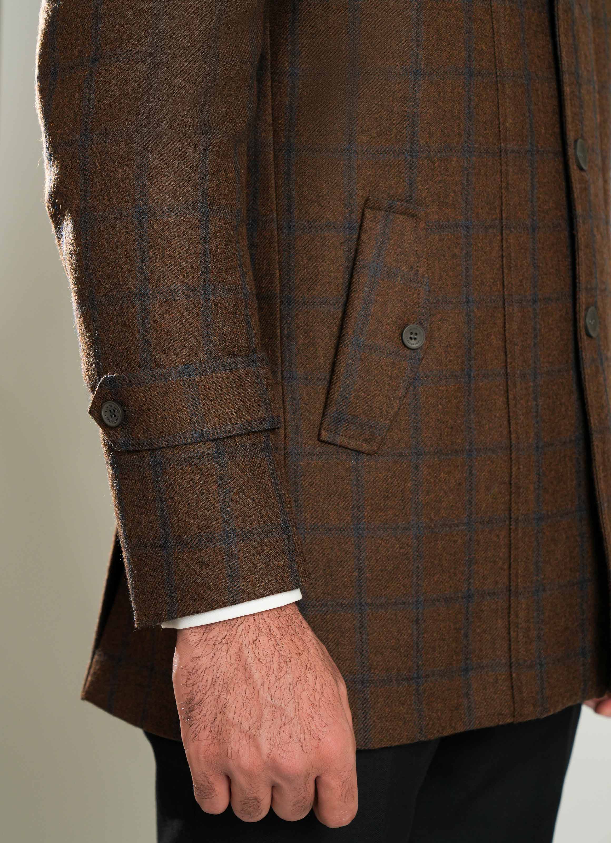 Double Jacket - Worsted Tweed Brown Windowpane Checks - Image 3