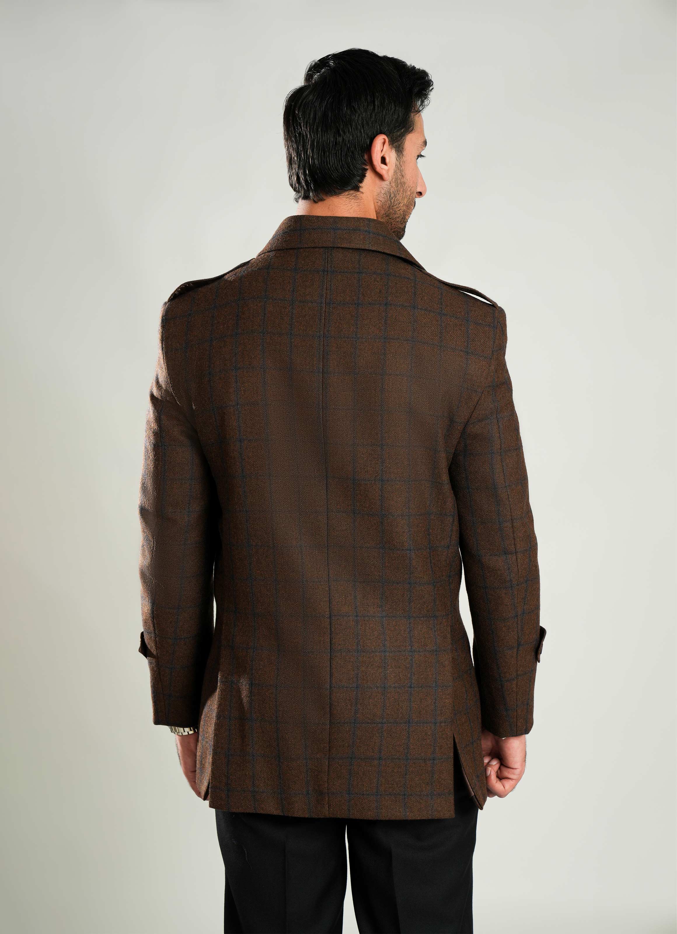 Double Jacket - Worsted Tweed Brown Windowpane Checks - Image 4