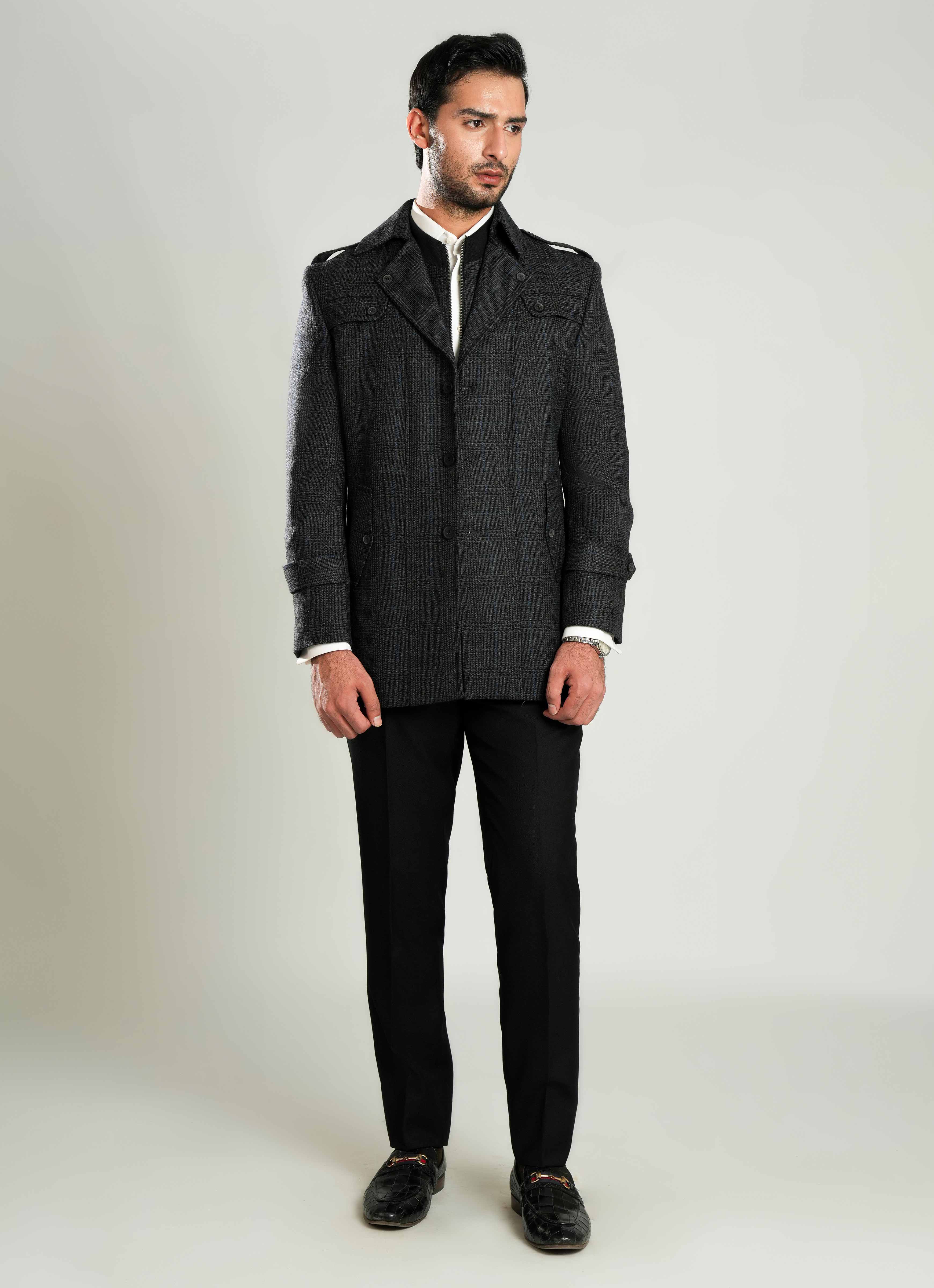 Double Jacket - Worsted Tweed Grey & Black Checks