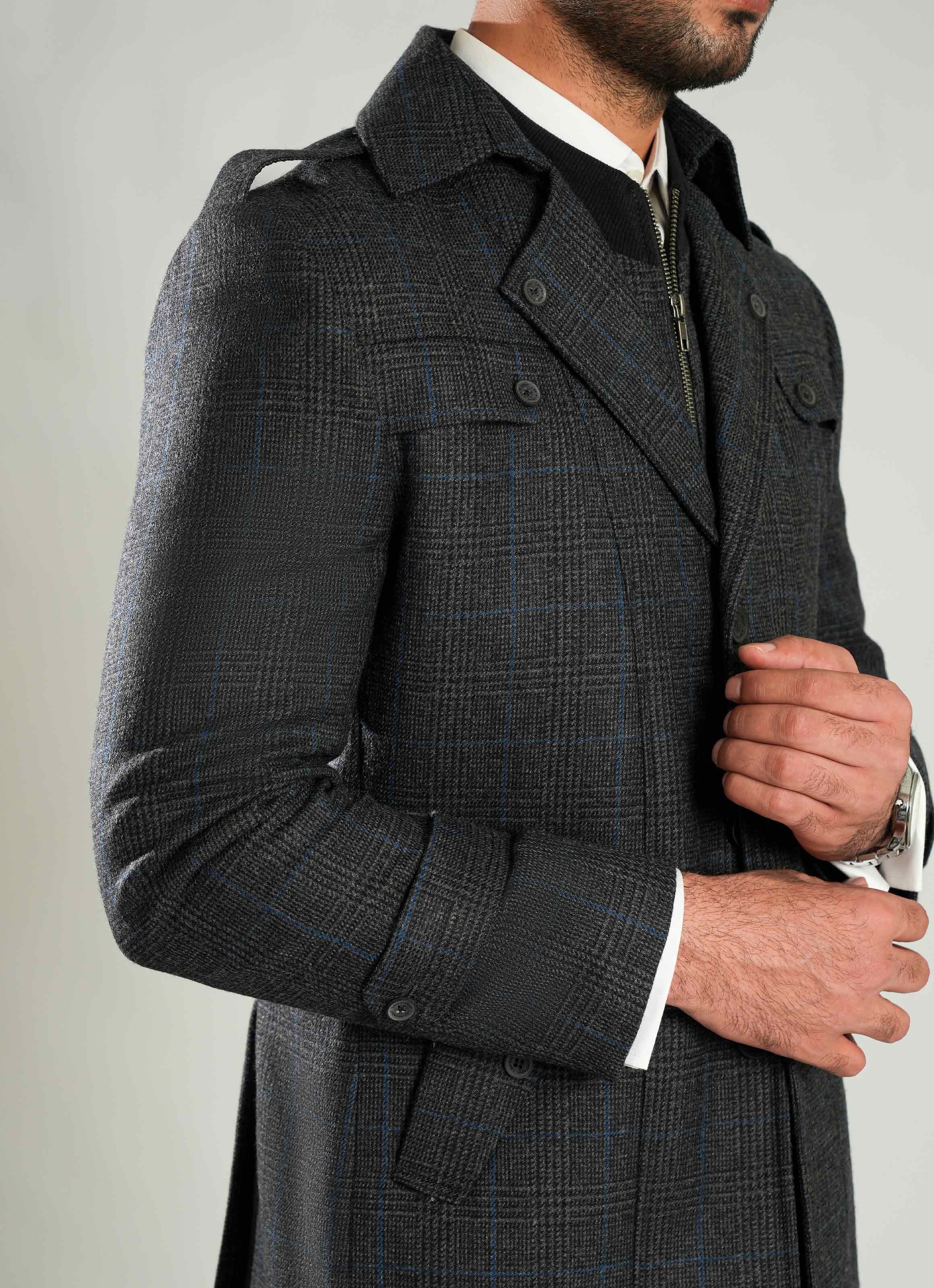 Double Jacket - Worsted Tweed Grey & Black Checks - Image 2