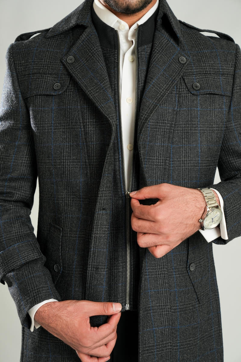 Double Jacket - Worsted Tweed Grey & Black Checks - Image 3