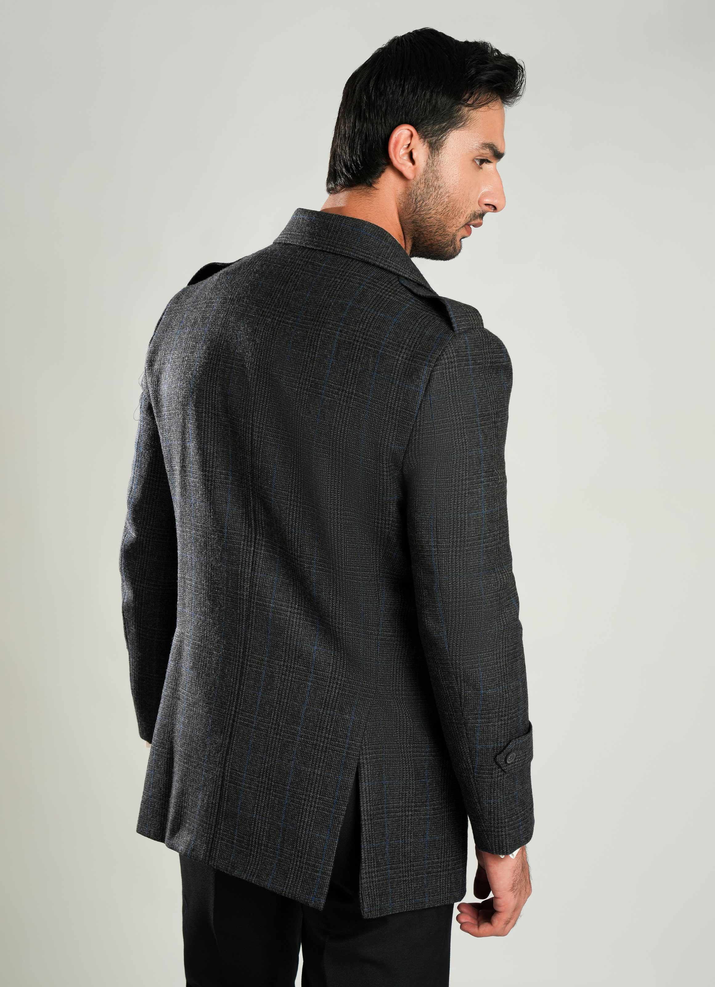 Double Jacket - Worsted Tweed Grey & Black Checks - Image 4