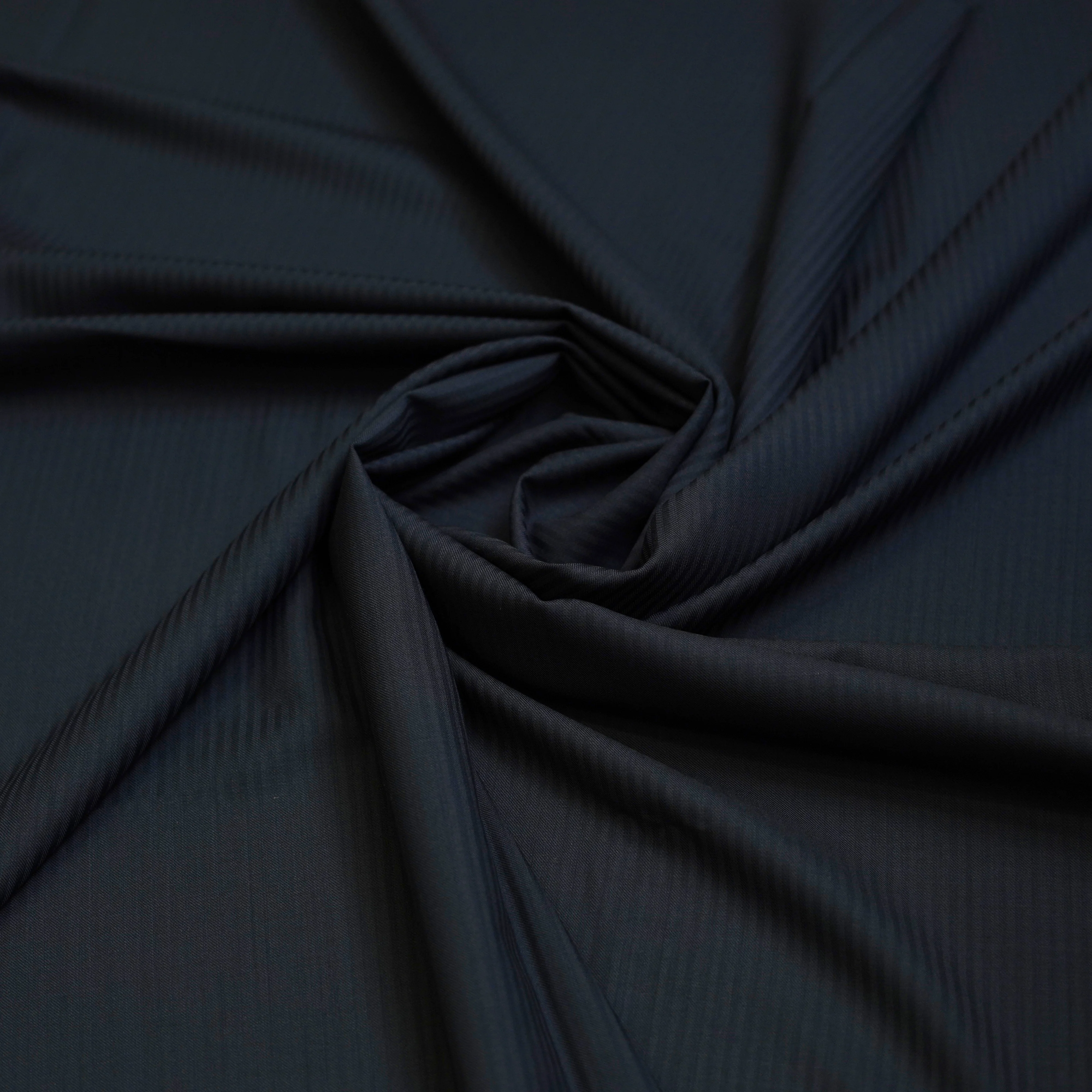 Navy Blue Self Stripes Wool Blend, Tropical Exclusive Suiting Fabric - Image 3