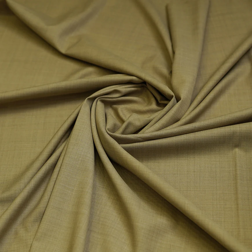 Beige Plain Wool Blend, Tropical Exclusive Suiting Fabric - Image 3