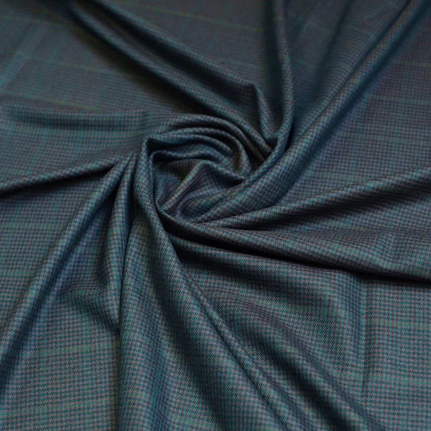 Blue Checks Worsted Tweed Jacketing Fabric - Image 3
