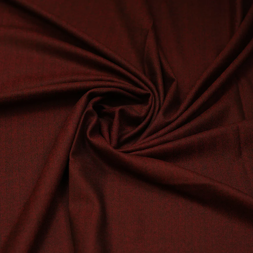 Maroon Herringbone Worsted Tweed Jacketing Fabric - Image 3
