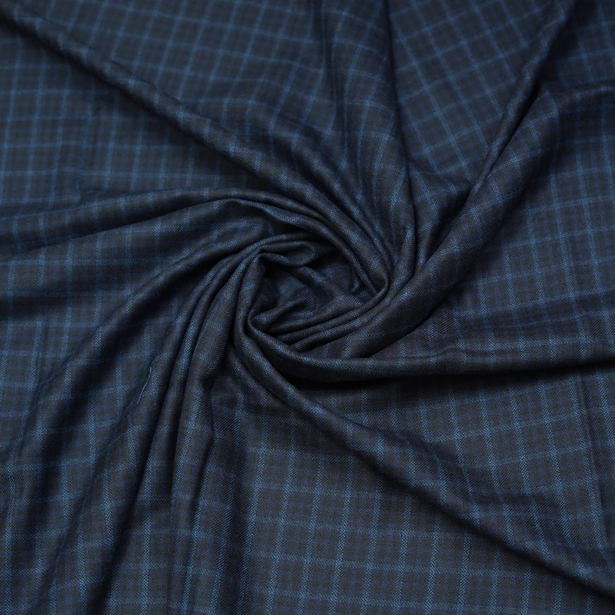 Blue Checks Worsted Tweed Jacketing Fabric - Image 3