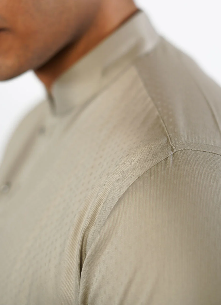 Golden Brown Dotted Dobby Design Phantom Cotton Kurta - Image 3