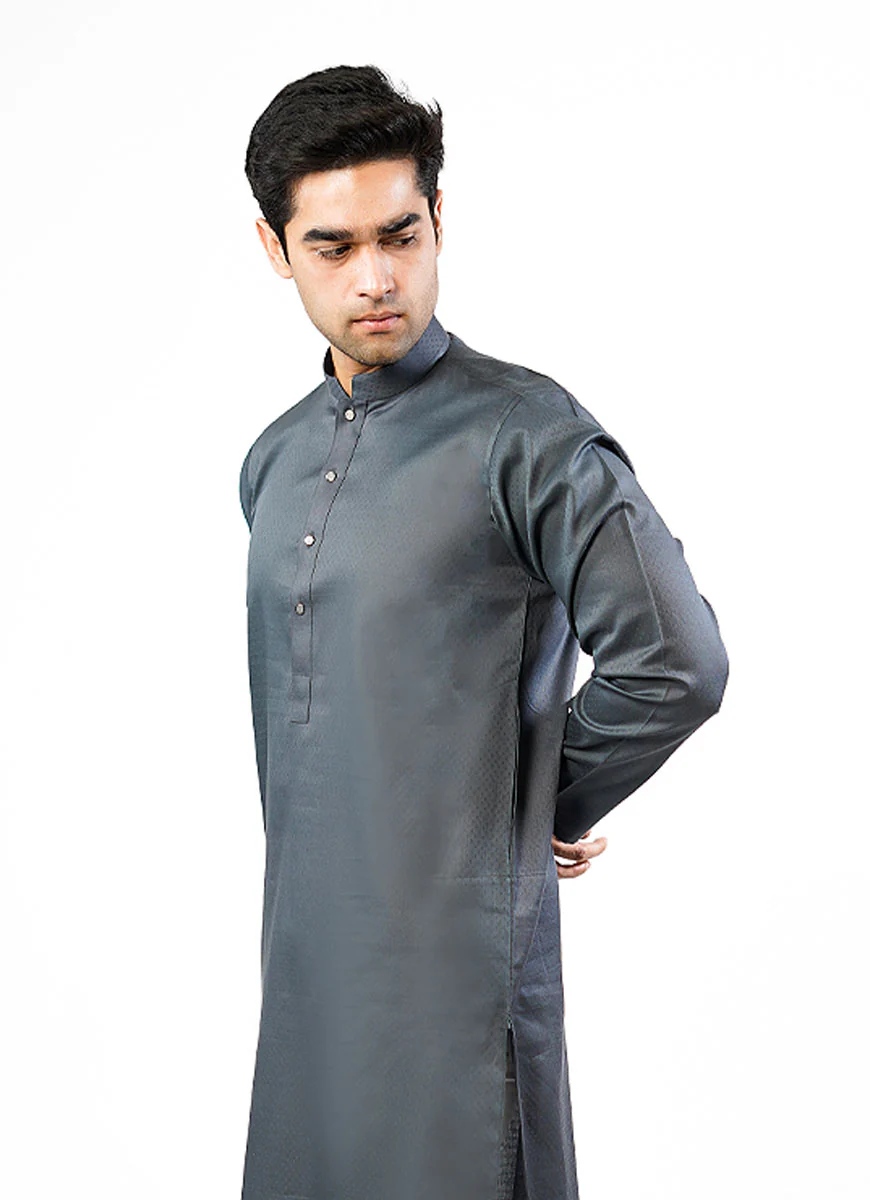 Grey Dotted Dobby Design Phantom Cotton Kurta - Image 2