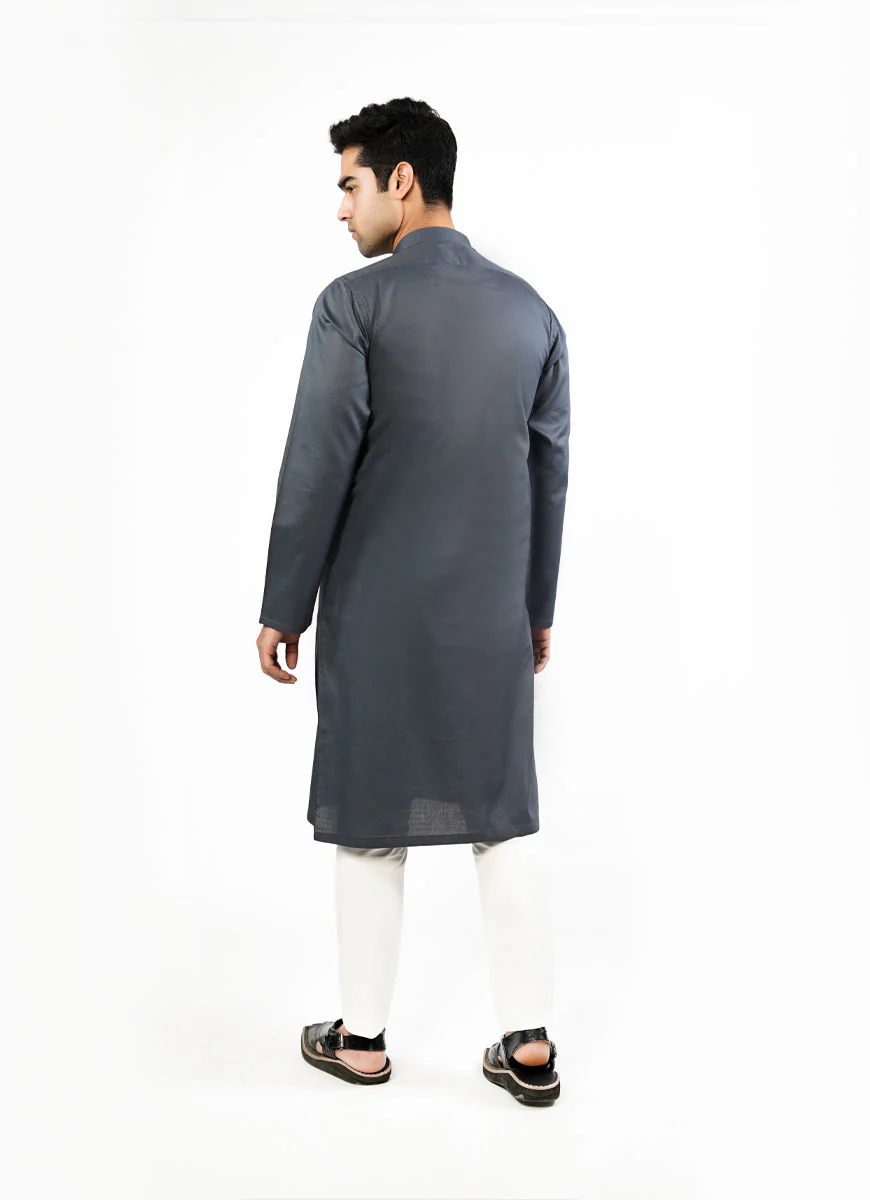 Grey Dotted Dobby Design Phantom Cotton Kurta - Image 3