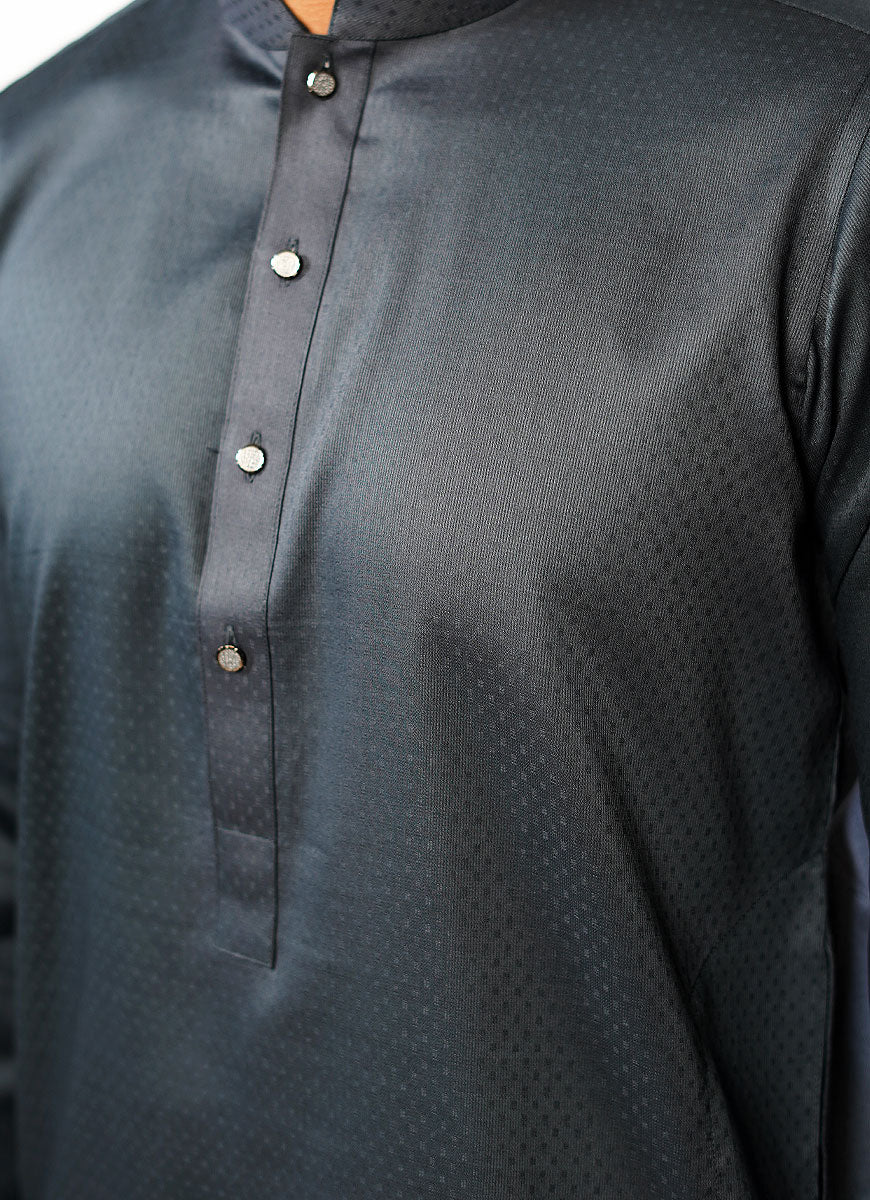 Grey Dotted Dobby Design Phantom Cotton Kurta - Image 4