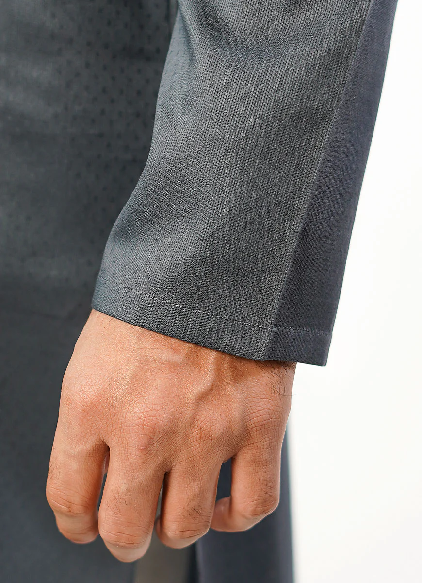 Grey Dotted Dobby Design Phantom Cotton Kurta - Image 5