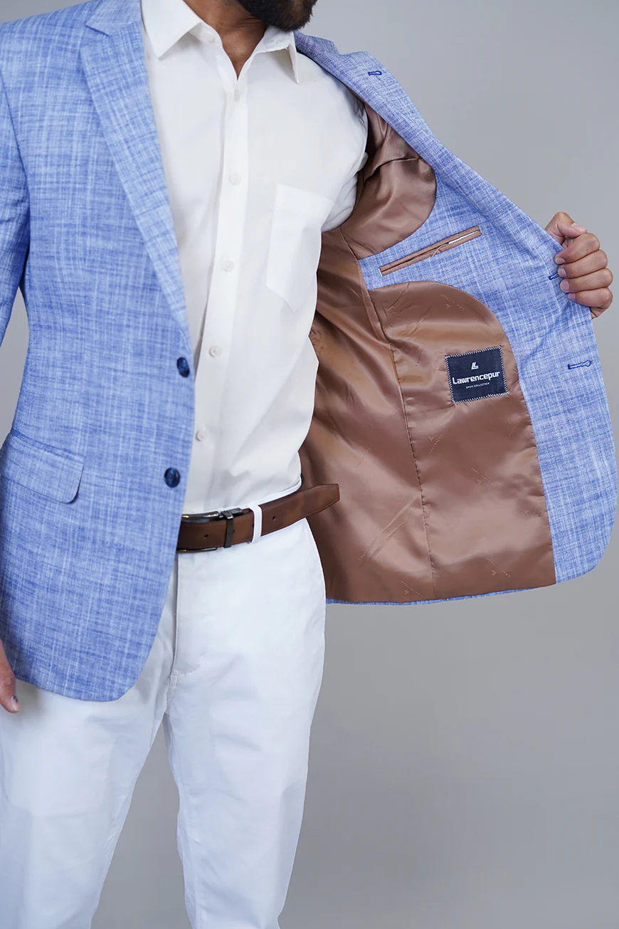 Poly Linen Blue Textured Classic Blazer - Image 5
