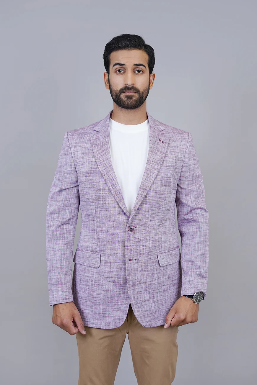 Poly Linen Chocolate Brown Textured Classic Blazer - Image 3