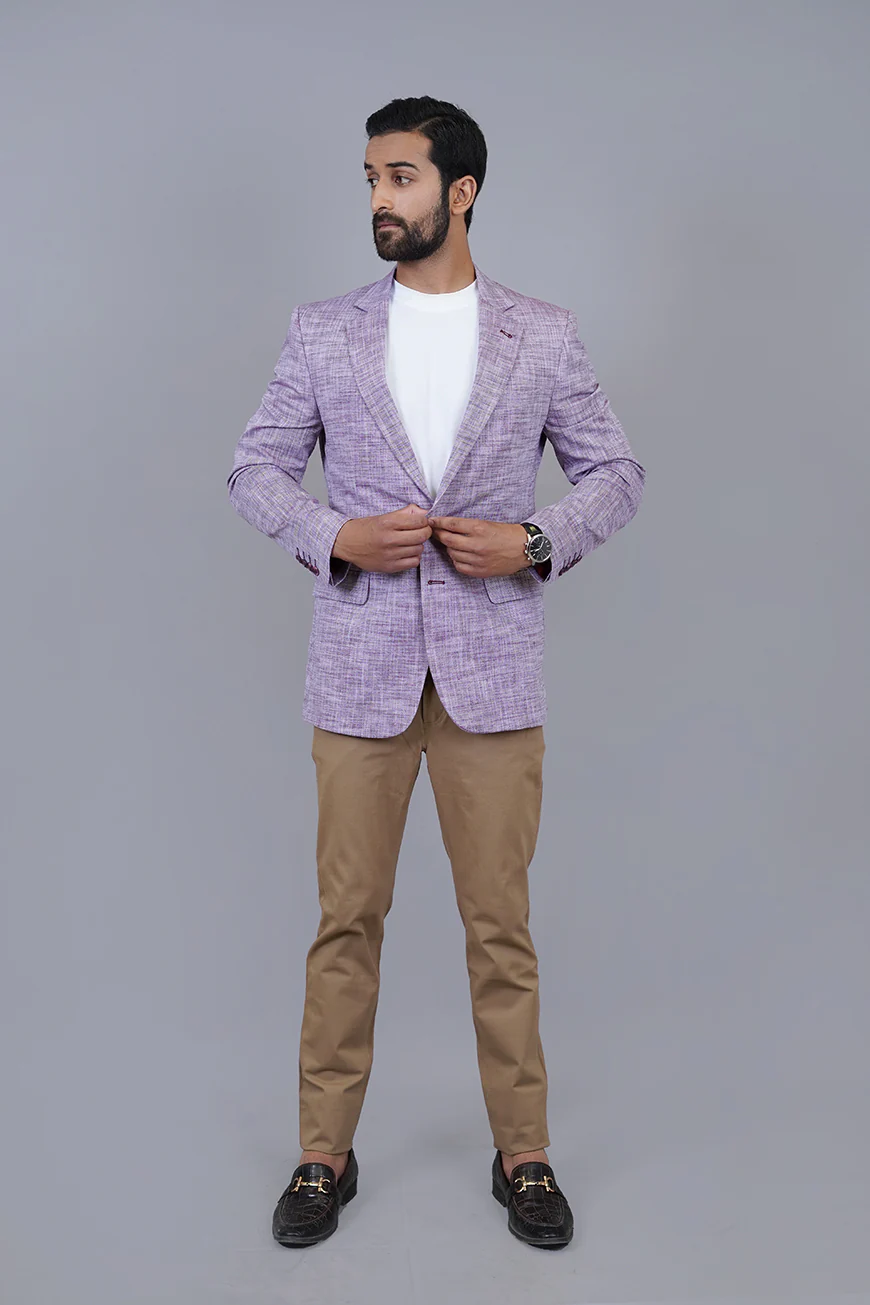 Poly Linen Chocolate Brown Textured Classic Blazer - Image 4