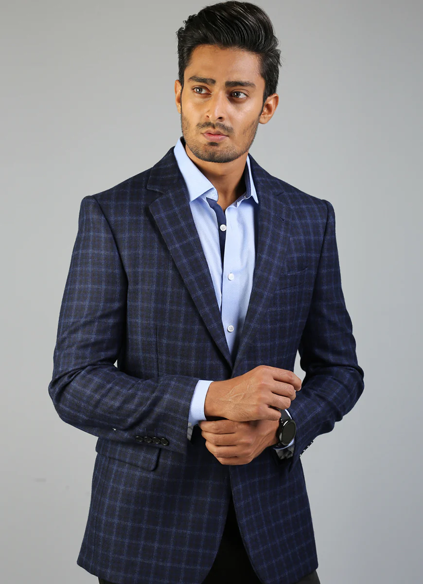 Blue Checks Worsted Tweed Classic Blazer