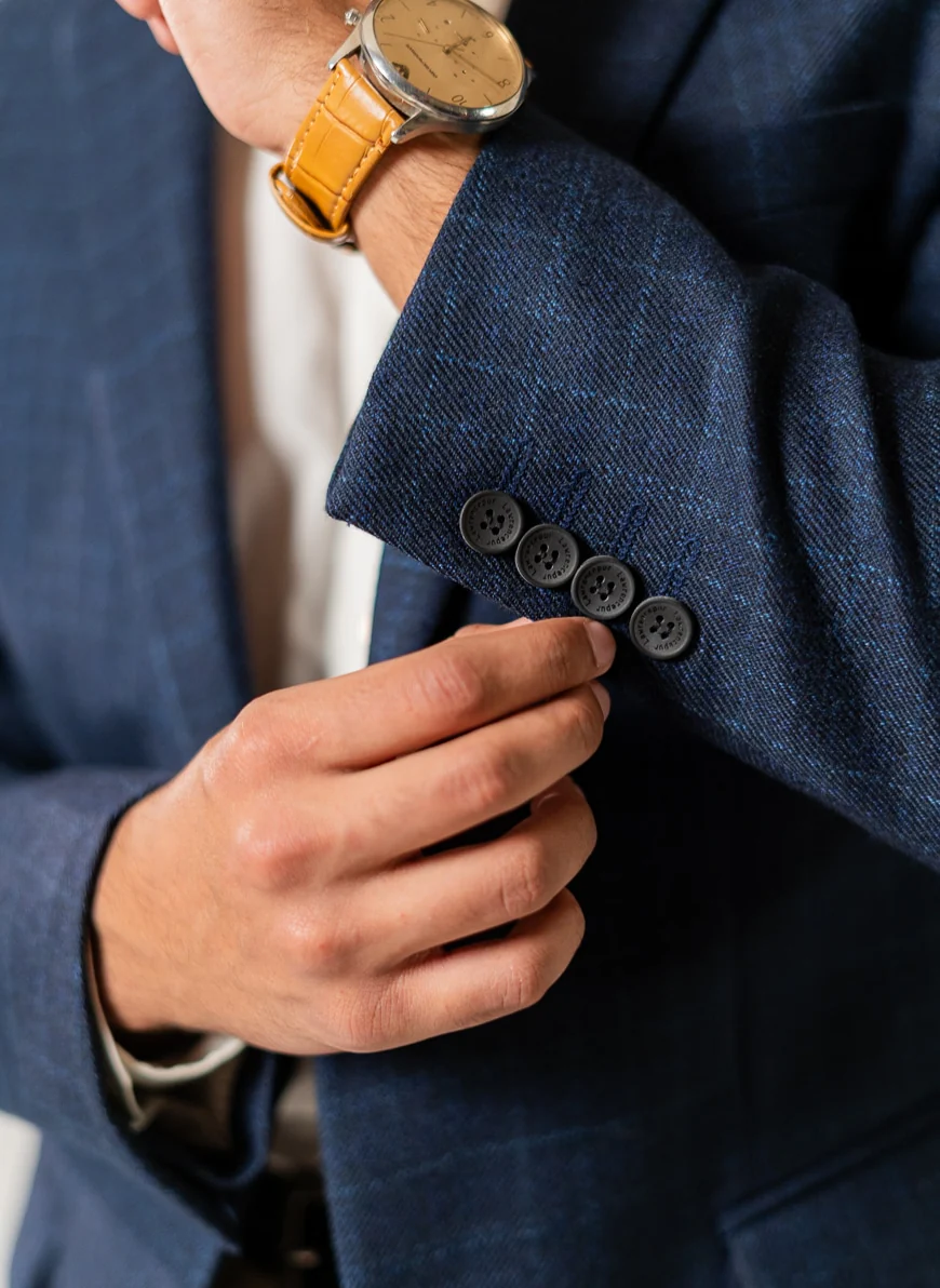 Blue Windowpane Checks Worsted Tweed Classic Blazer - Image 3