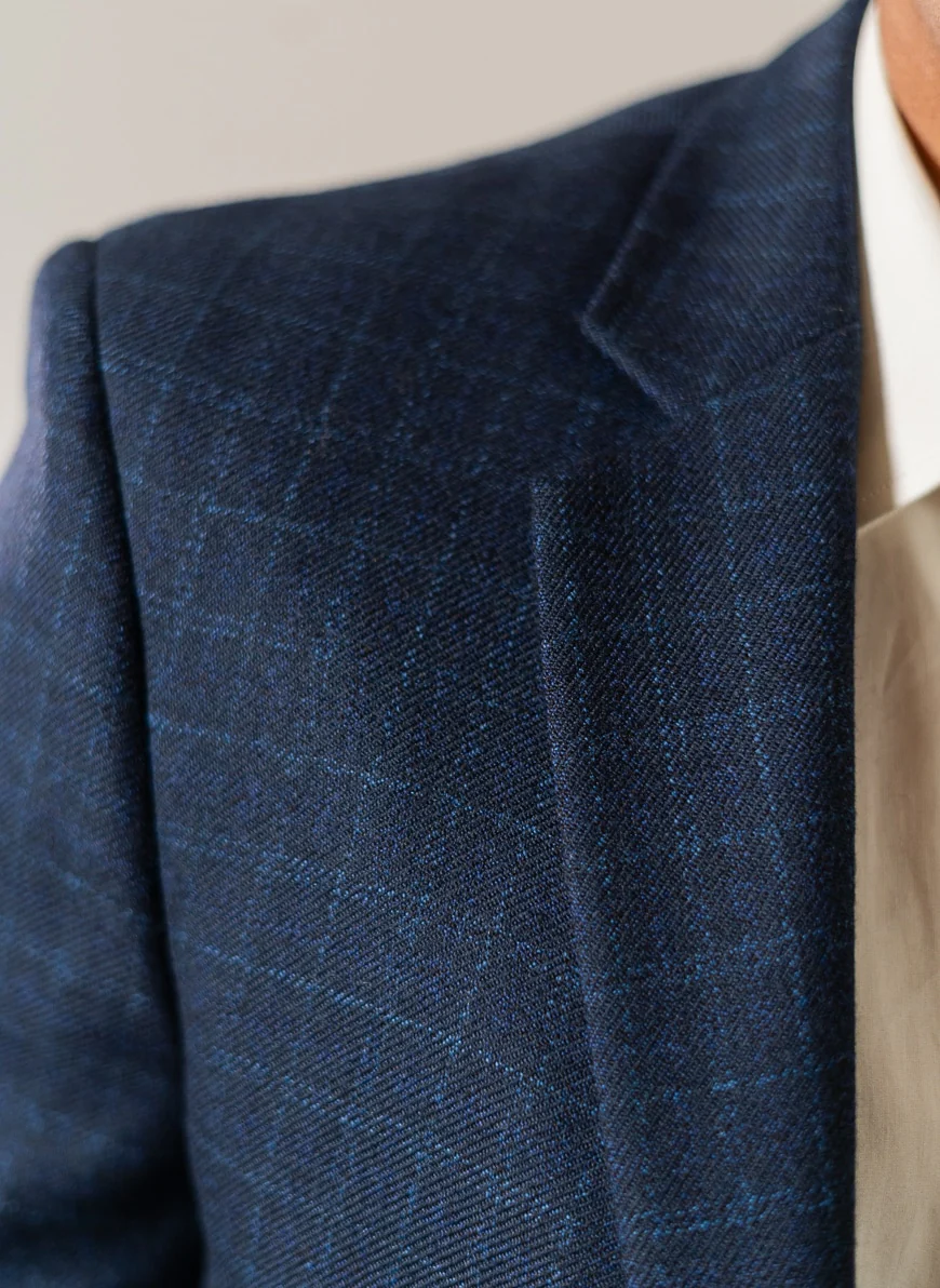 Blue Windowpane Checks Worsted Tweed Classic Blazer - Image 4