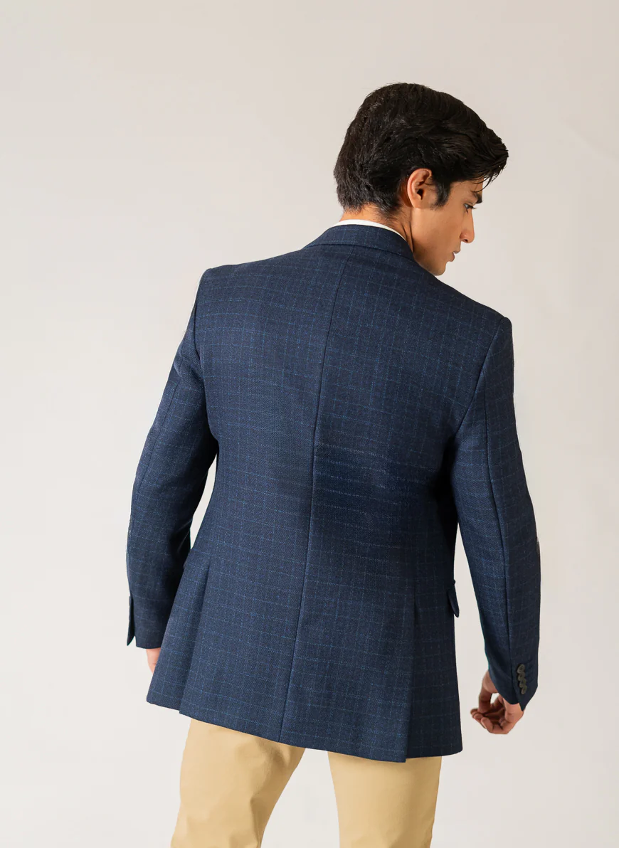 Blue Windowpane Checks Worsted Tweed Classic Blazer - Image 5